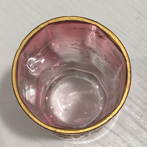 Vintage Hand Blown Cranberry Glass Hand Painted 3D Floral Single Bud Vase - Picture 8 of 9